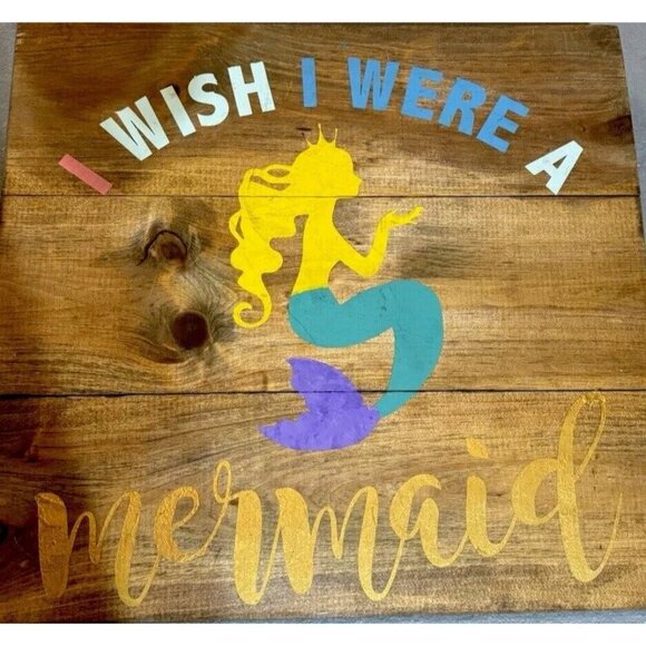 Mermaid Room Wall Decor Large Hand Painted Reclaimed Wood Made in USA Arielle - Picture 2 of 7